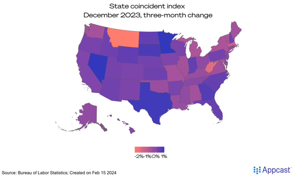 Map showing the the SCI for each state in the U.S. in December. 